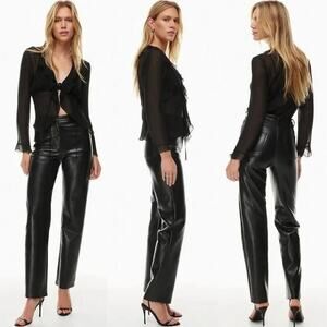 Wilfred The Melina Vegan Leather High-Waisted Straight Leg Moto Pants Black 2